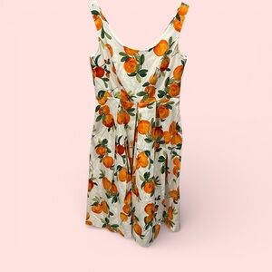 Cute Chetta B oranges fit and flare pleated dress scoop neck vintage look